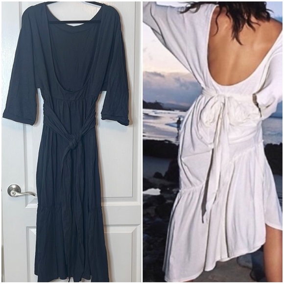 Free People Beach Garcia Midi Dress Black Large